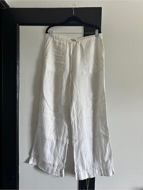 Faherty Lightweight White Linen Wide-Leg Drawstring Pants